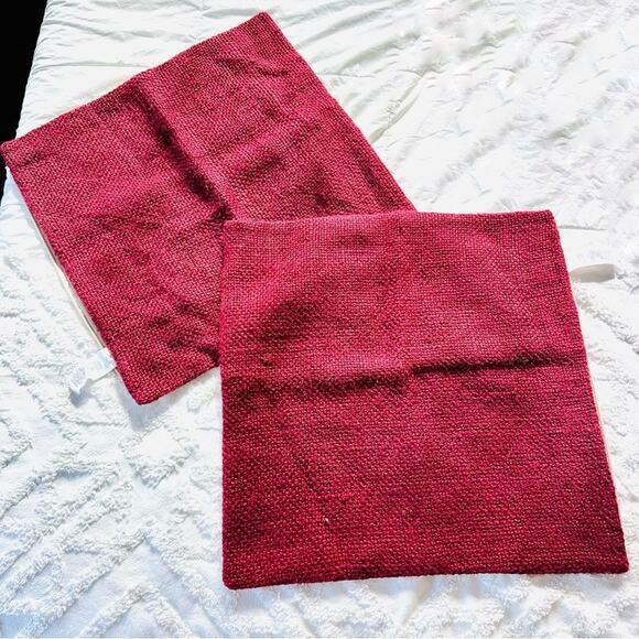 POTTERY BARN Burgundy Red Knit Textured Linen Pillow Case Sham 20" Square Set 2 - Picture 7 of 10